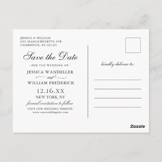 Blue Wood White Roses Rustic Wedding Save the Date Briefkaart (Achterkant)
