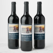 Blue Wooden Photo Wedine Label Wijn Etiket (Flessen)