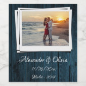 Blue Wooden Photo Wedine Label Wijn Etiket (Enkel label)