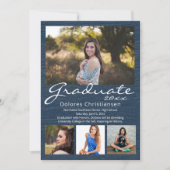 Blue Woodgrain Modern 4 Foto Afstuderen Kaart (Voorkant)