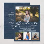 Blue Woodgrain Modern 4 Foto Afstuderen Kaart (Voorkant / Achterkant)