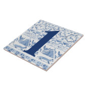 Blue Woodland Animal Ikat House Adres nummer 1 Tegeltje (Zijkant)