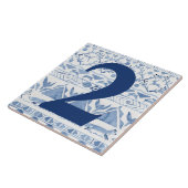 Blue Woodland Animal Ikat House Adres nummer 2 Tegeltje (Zijkant)