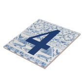 Blue Woodland Animal Ikat House Adres nummer 4 Tegeltje (Zijkant)