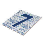 Blue Woodland Animal Ikat House Adres nummer 7 Tegeltje (Zijkant)