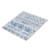 Blue Woodland Animal Ikat Pattern Fox Rabbit Bird Tegeltje (Zijkant)