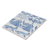 Blue Woodland Animal Ikat Pattern Fox versie 2 Tegeltje (Zijkant)