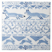 Blue Woodland Animal Ikat Pattern Fox versie 3 Tegeltje (Voorkant)
