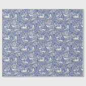 Blue Woodland Animal Pattern Deer Fox Rabbit Owl Cadeaupapier (Vlak)