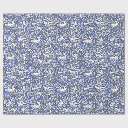 Blue Woodland Animal Pattern Deer Fox Rabbit Owl Cadeaupapier (Vlak)