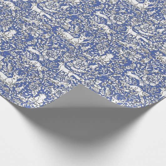 Blue Woodland Animal Pattern Deer Fox Rabbit Owl Cadeaupapier (Hoek)