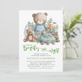 Blue Woodland Animal Toys Schattig Script Baby sho Kaart (Staand voorkant)