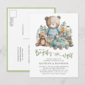 Blue Woodland Animal Toys Schattig Script Baby sho Uitnodiging Briefkaart (Voorkant / Achterkant)