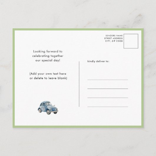 Blue Woodland Animal Toys Schattig Script Baby sho Uitnodiging Briefkaart (Achterkant)