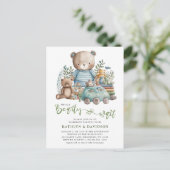 Blue Woodland Animal Toys Schattig Script Baby sho Uitnodiging Briefkaart (Staand voorkant)
