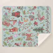 Blue Woodland Animal Winter Sneeuwkerstkind Sherpa Deken (Voorkant (horizontaal))