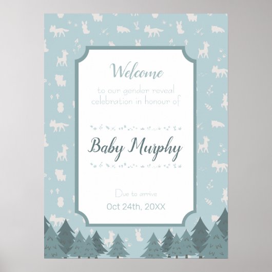 Blue Woodland Critters Geslacht onthullen welkomst Poster (Voorkant)