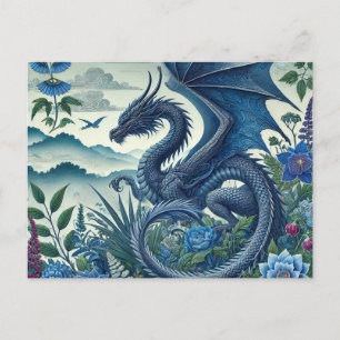 Blue Woodland Dragon Briefkaart   Enchanted Fantas