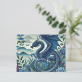Blue Woodland Dragon Briefkaart | Enchanted Fantas (Staand voorkant)