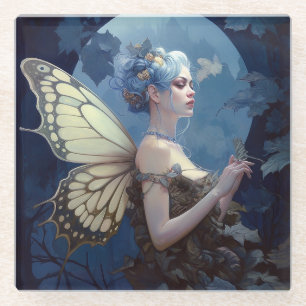 Blue Woodland Fairy Fantasy Art Glazen Onderzetter