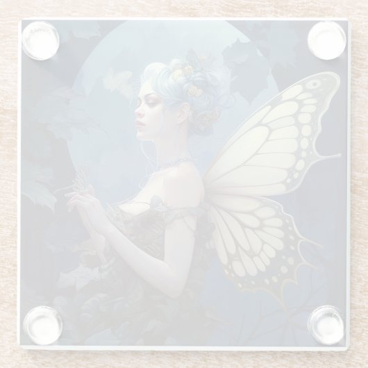 Blue Woodland Fairy Fantasy Art Glazen Onderzetter (Achterkant)