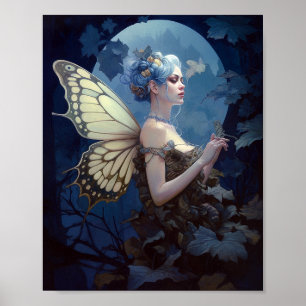 Blue Woodland Fairy Fantasy Art Poster