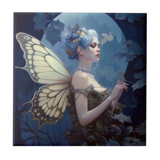 Blue Woodland Fairy Fantasy Art Tegeltje (Voorkant)