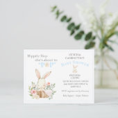 Blue Woodland Forest Bunny Floral Baby Invitation Briefkaart (Staand voorkant)