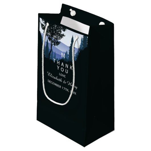 Blue Woodland Forest, rustieke bruiloft dank u Klein Cadeauzakje (Voorkant Gekanteld)