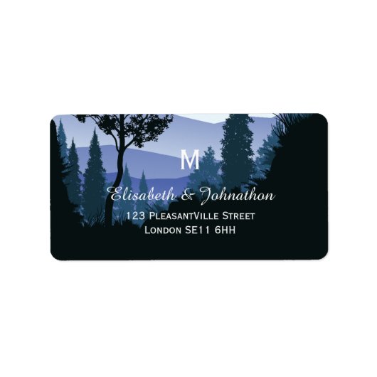 Blue Woodland Forest, rustieke bruiloft Etiket (Voorkant)