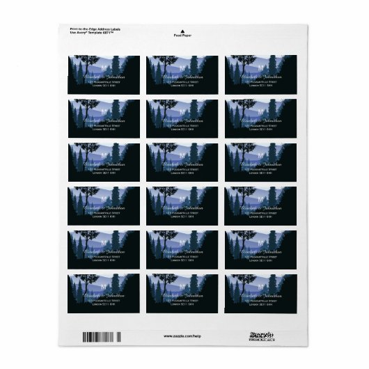 Blue Woodland Forest, rustieke bruiloft Etiket (Full Sheet)