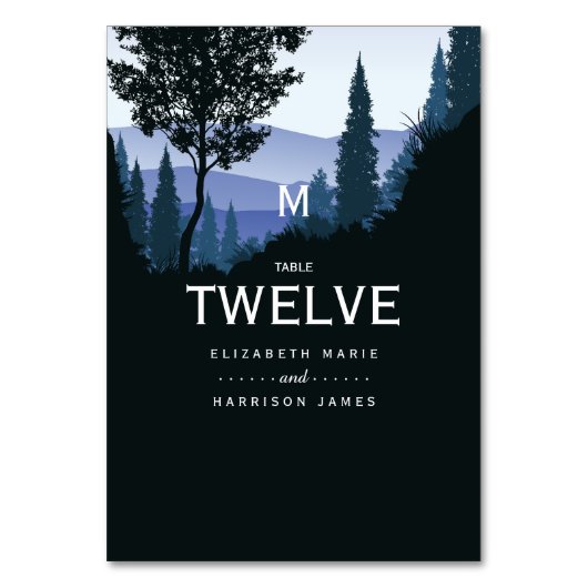 Blue Woodland Forest, rustieke bruiloft Kaart (Voorkant)