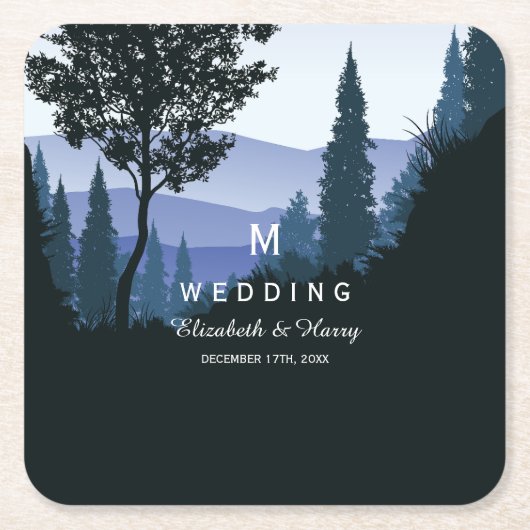 Blue Woodland Forest, rustieke bruiloft Kartonnen Onderzetters (Voorkant)