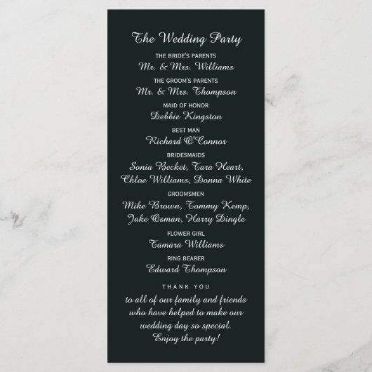 Blue Woodland Forest, rustieke bruiloft Programmakaart (Achterkant)