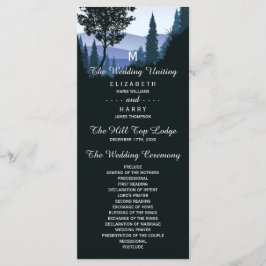 Blue Woodland Forest, rustieke bruiloft Programmakaart