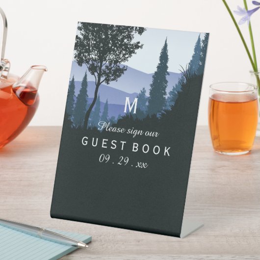 Blue Woodland Forest, rustieke bruiloft Reclamebord Met Voetstuk (Insitu)