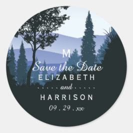 Blue Woodland Forest, rustieke bruiloft Ronde Sticker