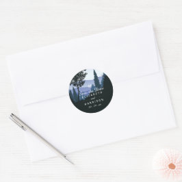 Blue Woodland Forest, rustieke bruiloft Ronde Sticker