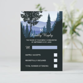 Blue Woodland Forest, rustieke bruiloft RSVP Kaartje
