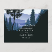 Blue Woodland Forest, rustieke bruiloft Save the D Aankondigingskaart (Voorkant)