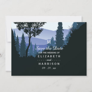 Blue Woodland Forest, rustieke bruiloft Save the D Date