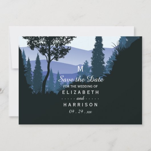 Blue Woodland Forest, rustieke bruiloft Save the D Save The Date (Voorkant)