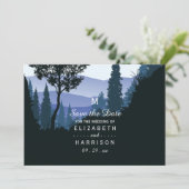 Blue Woodland Forest, rustieke bruiloft Save the D Save The Date (Staand voorkant)