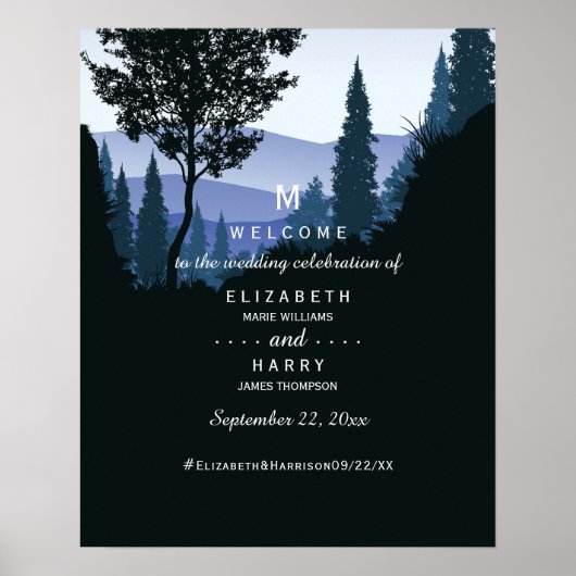Blue Woodland Forest, rustieke bruiloft Welkom Poster (Voorkant)
