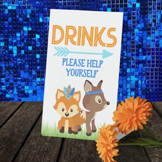 Blue Woodland Fox and Deer Drinken Tafel Reclamebord Met Voetstuk