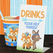 Blue Woodland Fox and Deer Drinken Tafel Reclamebord Met Voetstuk