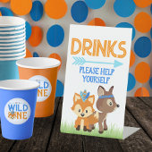 Blue Woodland Fox and Deer Drinken Tafel Reclamebord Met Voetstuk