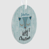 Blue Woodland Fox Eerste Kerstmis Foto Ornament (voorkant)