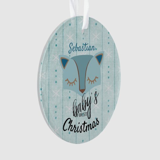 Blue Woodland Fox Eerste Kerstmis Foto Ornament (voorkant)