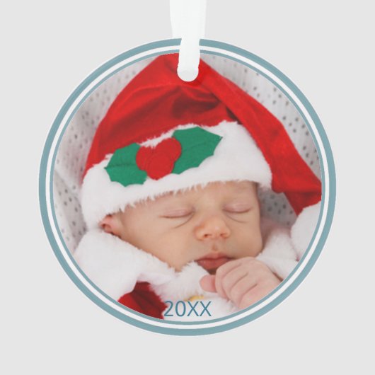 Blue Woodland Fox Eerste Kerstmis Foto Ornament (achterkant)